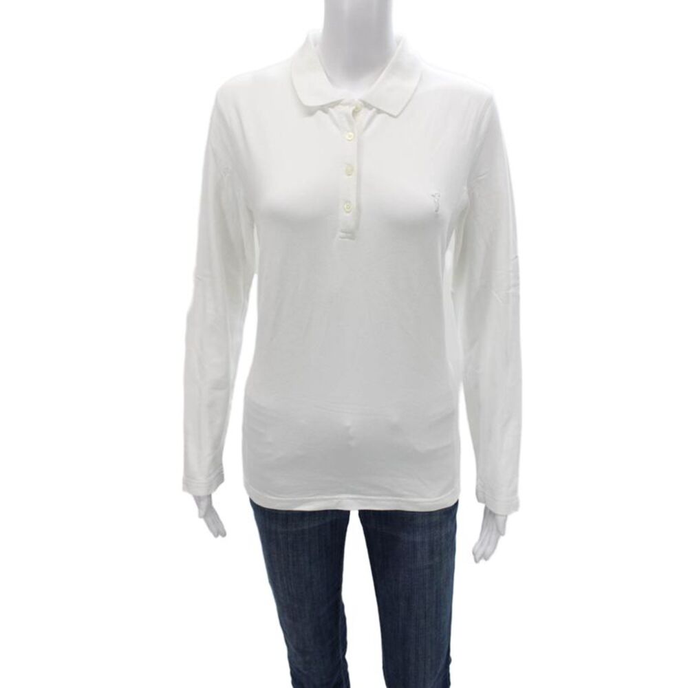 Golfino Womens Basic Collared Polo Long Sleeve White Polyamide Button Size 12